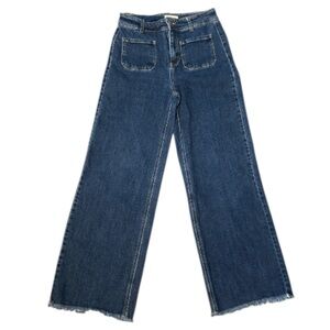 OAT New York High Waist Wide Leg Raw Hem Denim Jeans Women’s Size 6